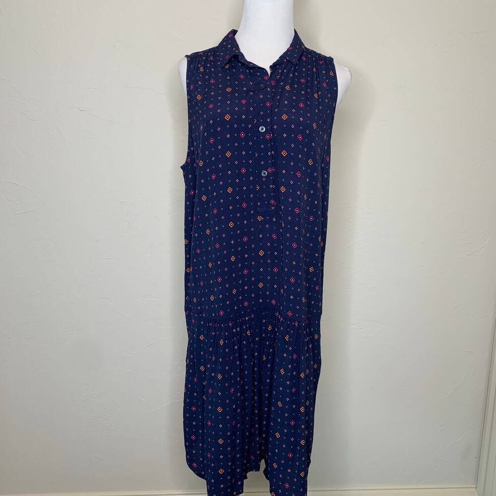 GAP Blue Diamond Print Sleeveless Shirt Dress Sz Small